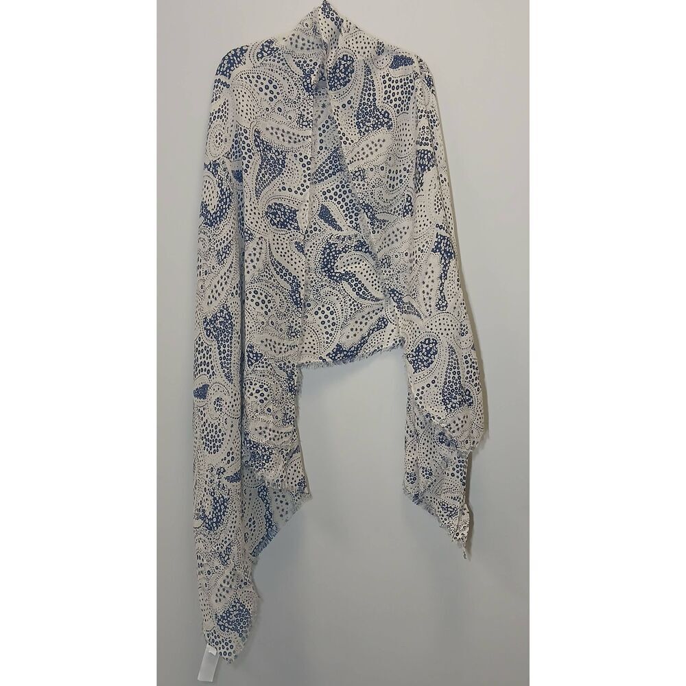 Gap womens cream blue paisley scarf light spring summer long fine wool cotton